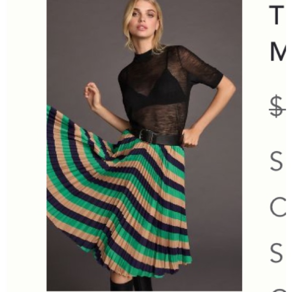 Anthropologie Mauve Pleated Navy/Green/Gold Skirt. US 12. Runs small.